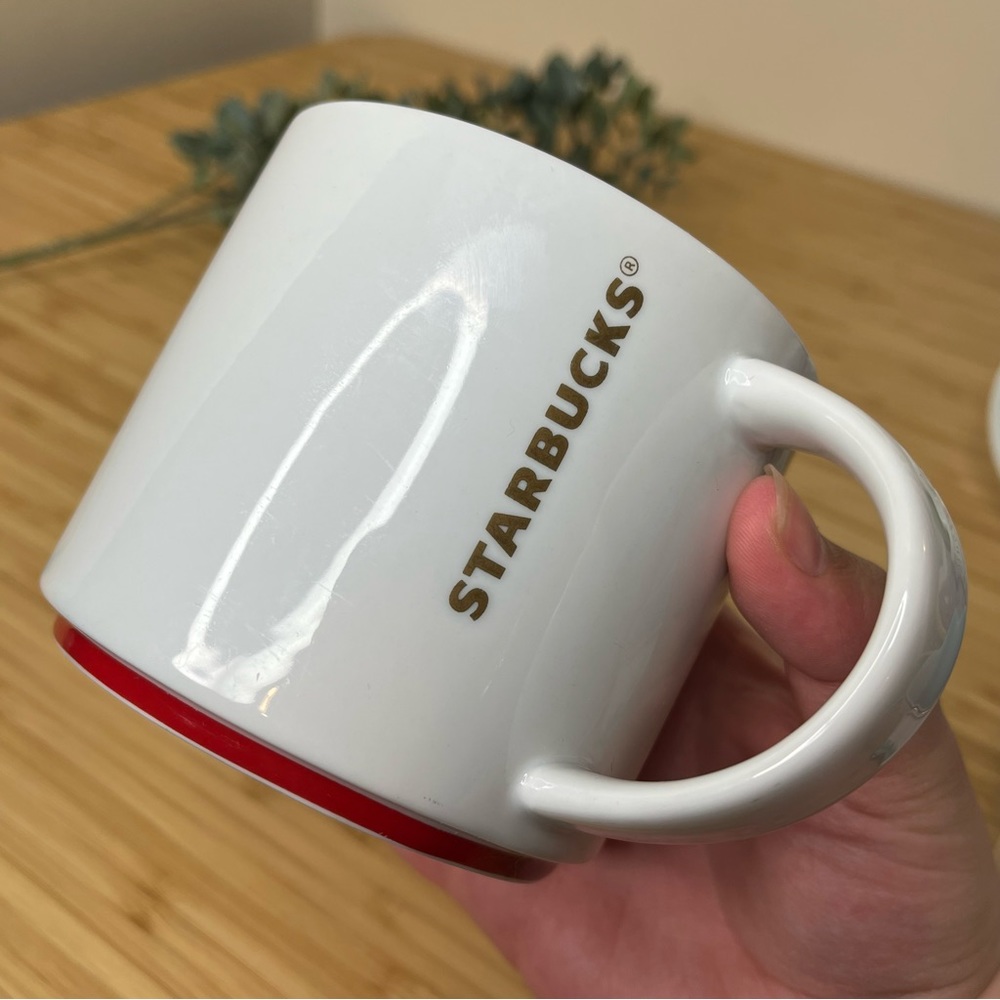 Starbucks 2012 Gold Lettering with Red Bottom Stackable Rim Coffee Tea Mug - Picture 5 of 5